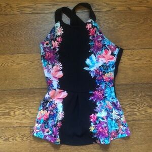 Nicole Miller Peplum Cross-Back Strappy Floral Top